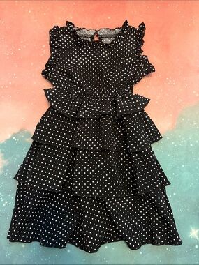 Girls Black Polka Dot Ruffle Tiered Party Dress